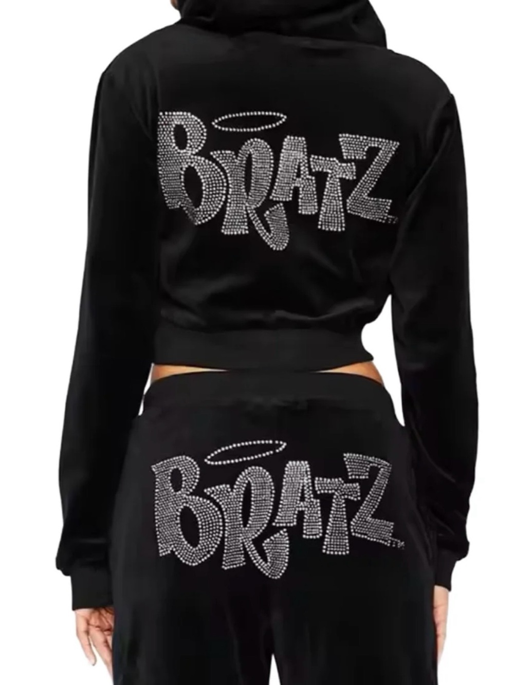 Dolls Kill Black Bratz Rhinestone Track Pants & Hoodie Set